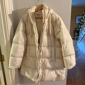 Zara Cream oversized Puffer Jacket